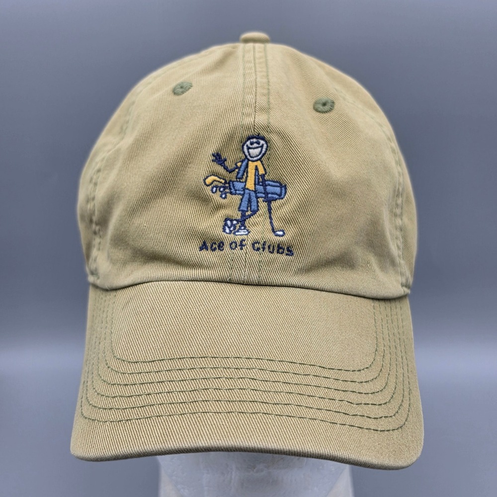 Life is Good Hat Mens OS Khaki Ace of Clubs Golf Chill Cap Adjustable Cotton Hat